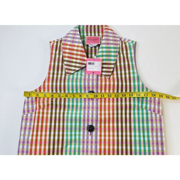New Kate Spade Rainbow Plaid Button Belted Shirt Dress - Picture 4 of 7